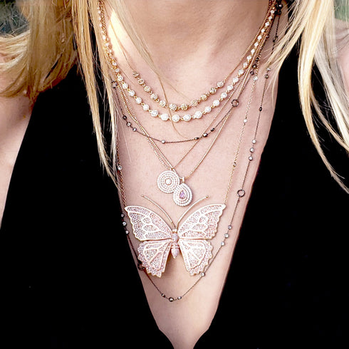 with our diamond carried pendant necklace, bezel bar choker, tennis choker, and trios station necklace <span class='visuallyhidden'>Call, text 323-404-2959 for shopping help.</span>